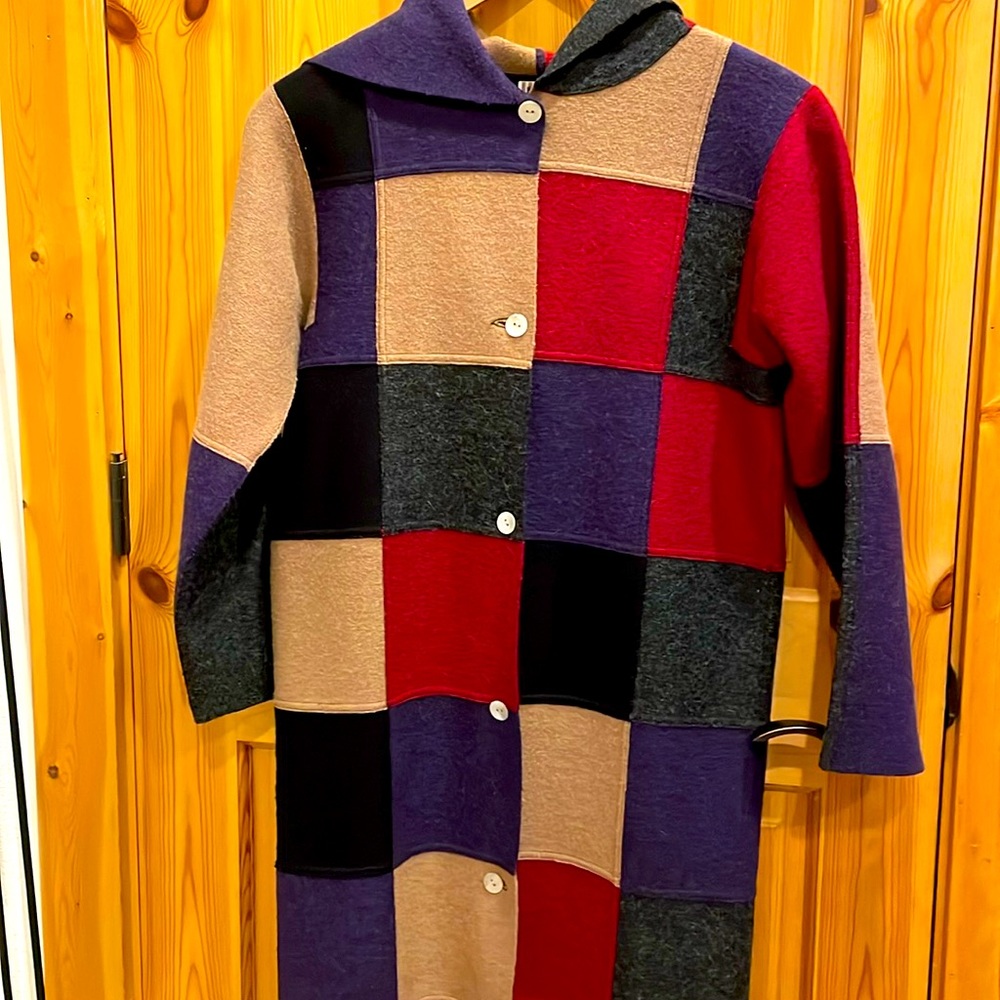 Hooded alpaca and wool pieced duster